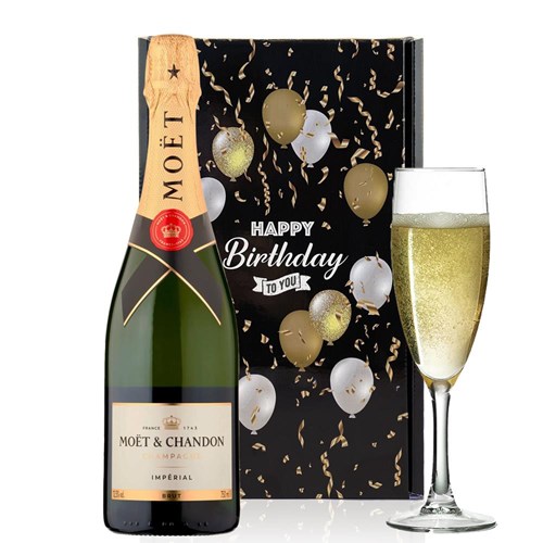 Moet And Chandon Brut Champagne 75cl And Flute Happy Birthday Gift Box